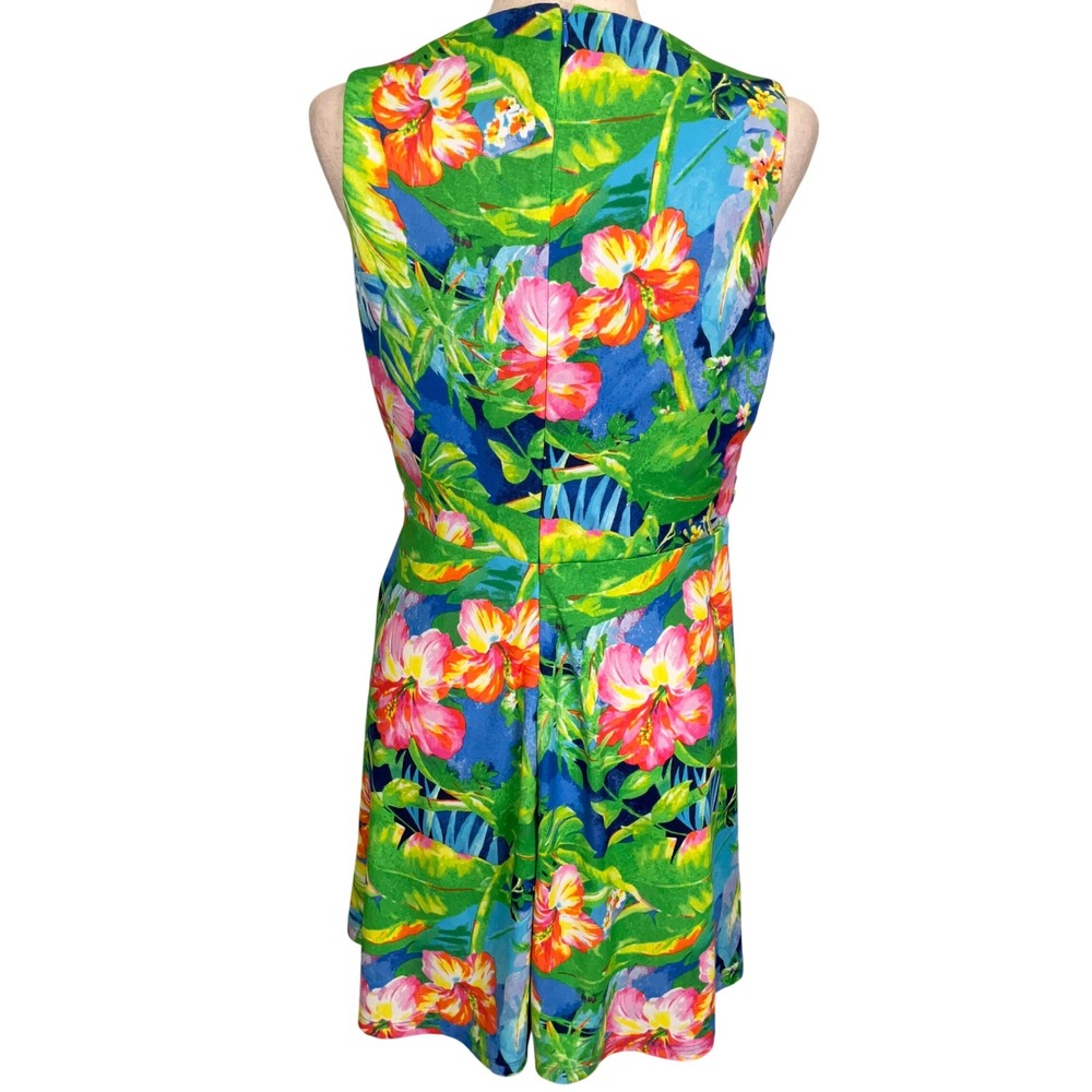 Lauren Ralph Lauren Dress Womens 12 Blue Floral Vivid Tropical Wrap Resortwear - Picture 4 of 10